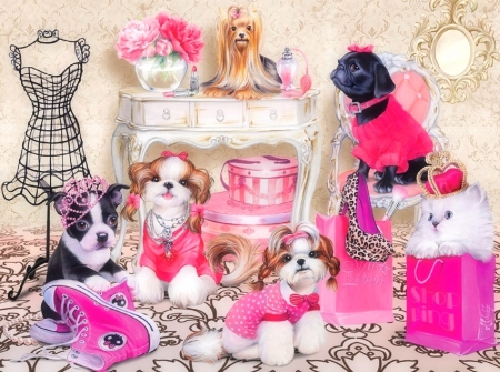 Fashion Pets - love, accessories, animals, fashion, summer, pets, spring, love four seasons, decorations, dogs, paintings, puppies