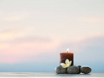 Plumeria flower candle and stones