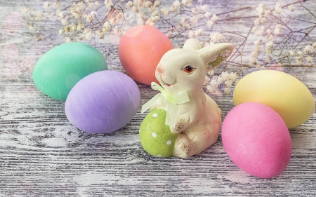 Happy Easter! - figurine, pink, easter, card, egg, bunny