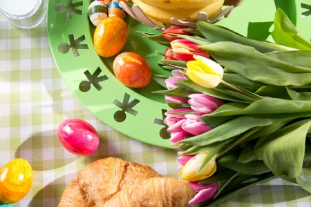 Easter - eggs, blossoms, artwork, tulips, flowers