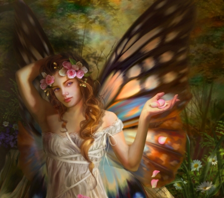 Fairy - drazenka kimpel, butterfly, girl, luminos, wings, fairy, fantasy