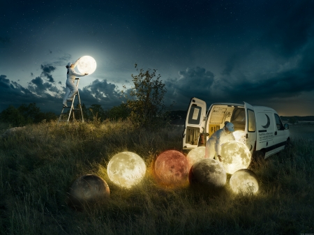 :) - moon, car, situation, luna, funny, fantasy, creative