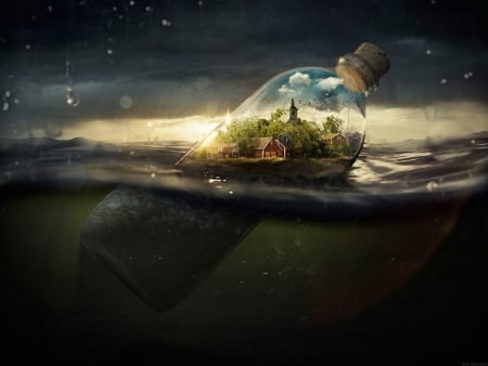 Message in a bottle - vara, water, summer, bottle, sea, fantasy, creative