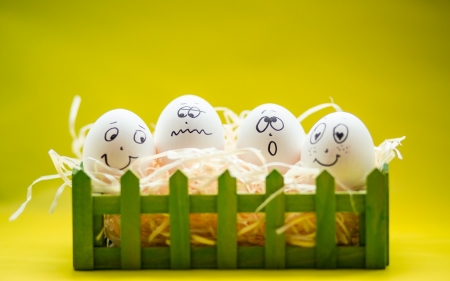 Happy Easter! - easter, yellow, funny, green, egg, card, fence