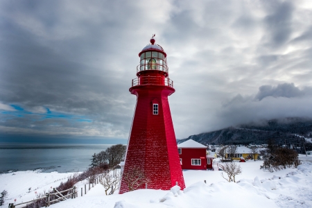 Gaspesle Lighthouse, Quebec - winter, canada, lighthouse, snow, architecture