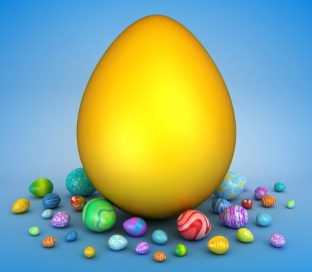 Happy Easter! - easter, colorful, yellow, blue, egg, card