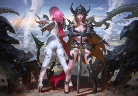 Fantasy girls - white, art, kilart, girl, pink, fantasy