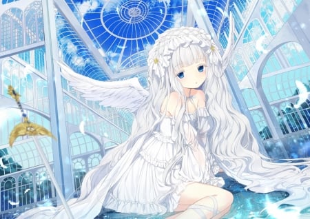 Angel - lwhite, mullpull, anime, blue, girl, angel, manga, fantasy, wings, luminos