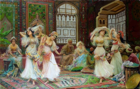 Harem dancers - dancer, girl, harem, painting, odalisque, art, fabio fabbi, luminos, pictura