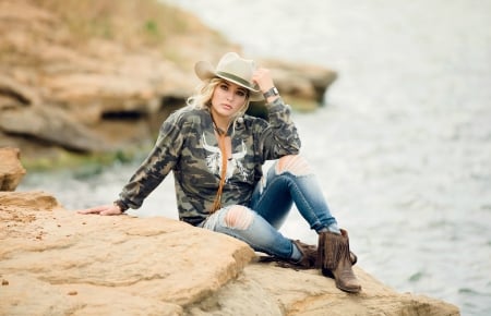 ~Cowgirl~ - cowgirl, rocks, hat, fringes, fringe, boots