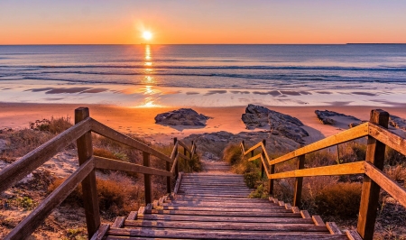 stairway to sunset - fun, sunset, nature, beach, ocean, cool