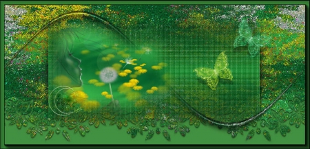 BUTTERFLY DESIGN - yellow, green, design, flowers, daisies, butterflies