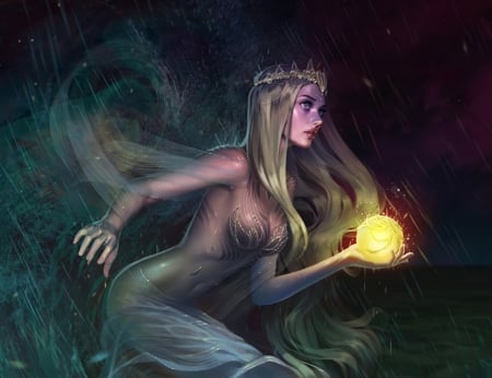 Seafruit harvesting priestess - summer, girl, tsvetka, seafruit, fantasy, siren, mermaid, art, vara, luminos