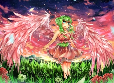 Angel - criin, manga, anime, green, wings, girl, angel, pink