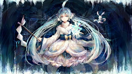 Yuki Miku - white, yuki miku, girl, blue, anime, winter, manga