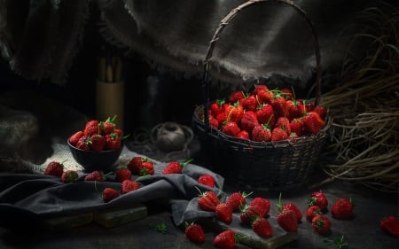 Strawberries - basket, berries, still life, strawberries