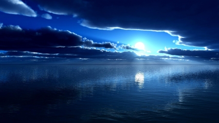 Moon Reflecting in the River - clouds, moon, river, nature, lights, reflection, sky