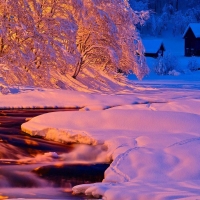 Small River in the Winter Sunset