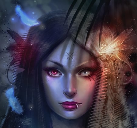 Storm - girl, elisabeth aarebrot madsen, fantasy, storm, face, luminos, pink, red, blue