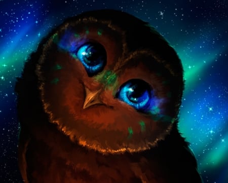 Owl - owl, eyes, blue, fantasy, orange, bop art, bufnita, luminos, green