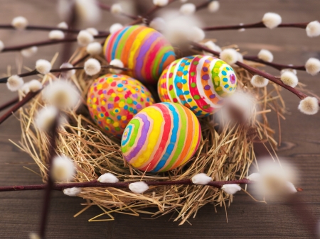 Happy Easter! - wood, nest, easter, egg, spring