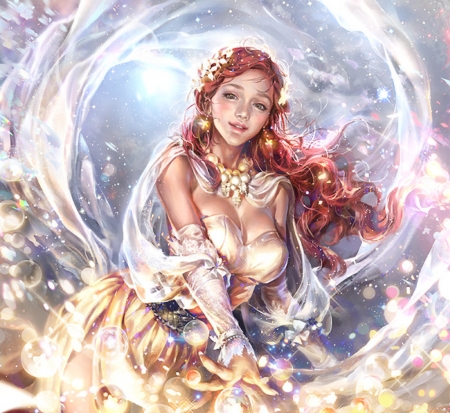 Queen of the dream - white, doha studio, queen, redhead, girl, luminos, dream, fantasy