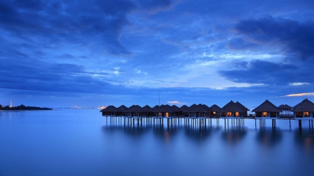 Huts on the Sea - nature, sky, clouds, huts, sea