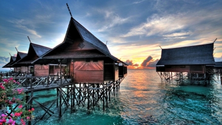 Summer House on Sea - cottage, nature, sky, island, summer, house, sea