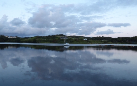 Single Boat on the Calm Lake - calm, nature, boat, lake, reflection, sky