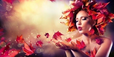 Autumn Woman - fashion, leaves, beauty, model