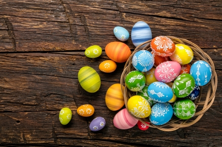 Happy Easter! - easter, colorful, wood, egg, card