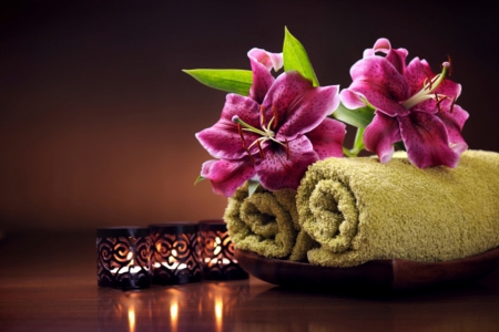 Spa treatment - lilly, spa, towels, candles