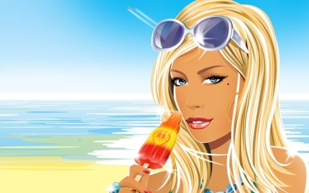 Summer Woman - summer, beach, blonde, woman, sunglasses