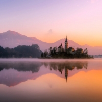 Bled Island in Slovenia at Sunset