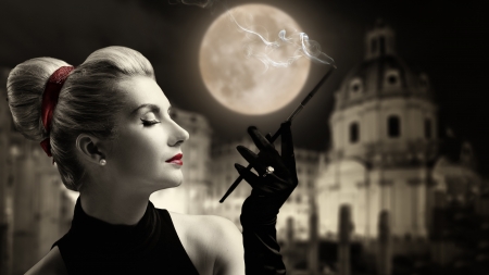 Moonlight beauty - moon, woman, girl, glove, luna, black, model