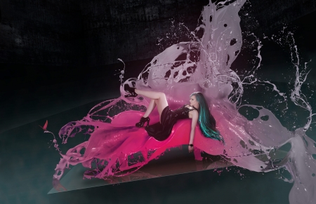 Splash - fantasy, rendering, girl, splash, pink, luminos