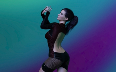 Dancer - black, fantasy, dancer, purple, blue, woman, rendering, girl