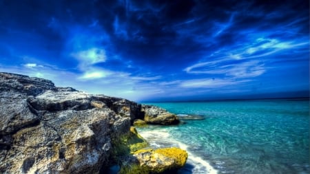 Sea Beach in Ibiza,Spain - horizon, ocean, beach, water, ibiza, rocks, nature, clouds, sea