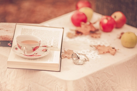 ♥ - abstract, tea, apples, book