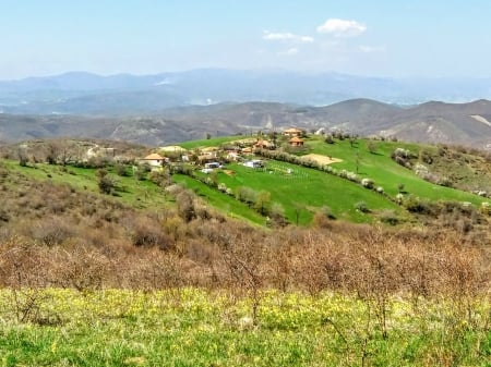 beautiful  spring - fields, mountains, houses, kosovo