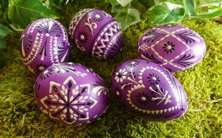 Happy Easter! - easter, purple, green, egg, card