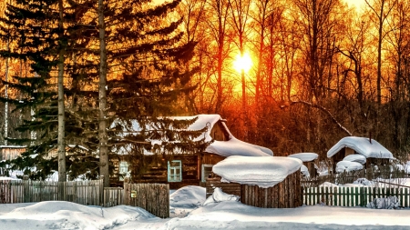 Snowy Log Cabin