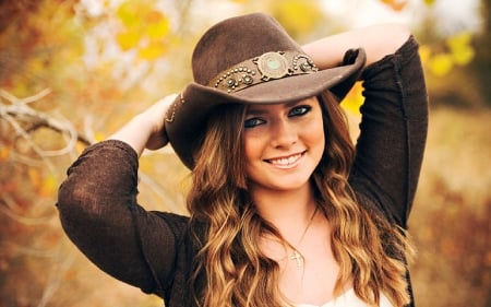 Cowgirl Anna . . - women, fun, female, hats, fashion, models, brunettes, western, cowgirl, style, outdoors, ranch