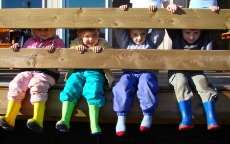 Children - fence, childhood, children, colors, legs