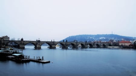 Charles Bridge, Prague, Czech Republic - sky, water, river, city, bridge