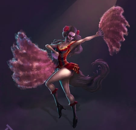 Dancer - dancer, fantasy, hand fan, red, luminos, pink, burlesque, feather, damir omic