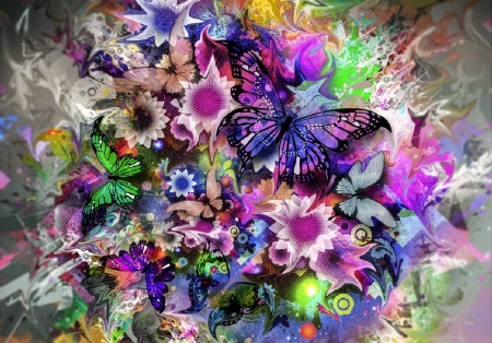 Springtime - art, blossoms, flowers, colors, butterflies