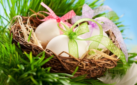 Happy Easter! - bow, pink, green, easter, basket, egg