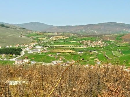 spring in country Labjan - roads, mountains, kosovo, house