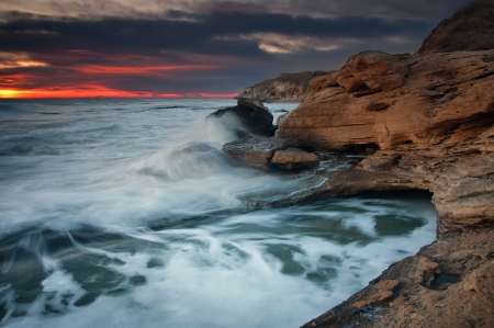 Sunset at the beach - water, beach, sea, sun